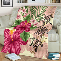 Hawaii Turtle Hibiscus Plumeria Beige Style - Premium Blanket AH - Polynesian Pride