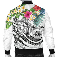 Polynesian Hawaii Men's Bomber Jacket - Summer Plumeria (White) - Polynesian Pride