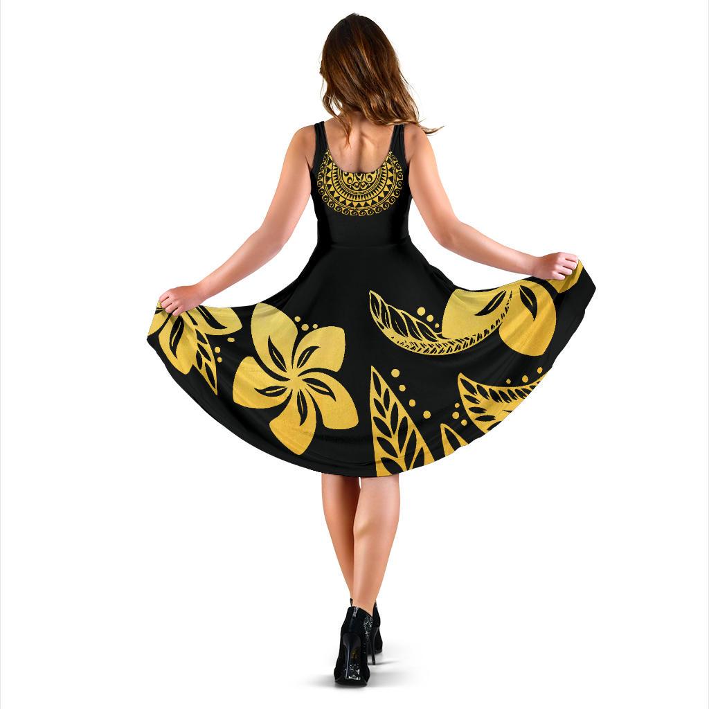 Polynesian Midi Dress - Gold Floral - Polynesian Pride