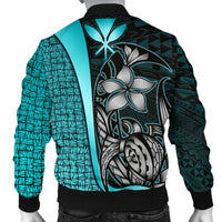 Polynesian Hawaii Men Bomber Jacket Turquoise - Turtle with Hook - Polynesian Pride