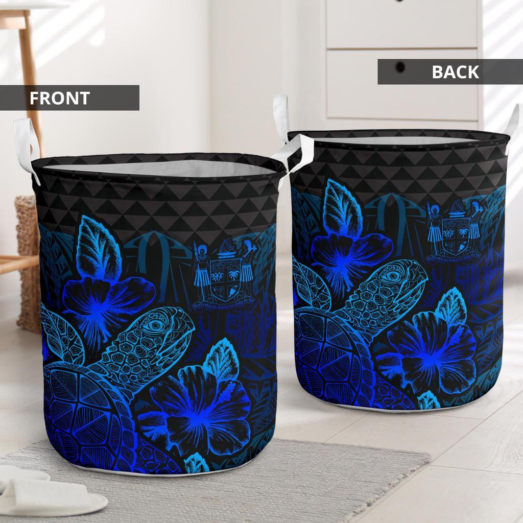 Fiji Laundry Basket - Polynesian Turtle Hibiscus Blue - Polynesian Pride