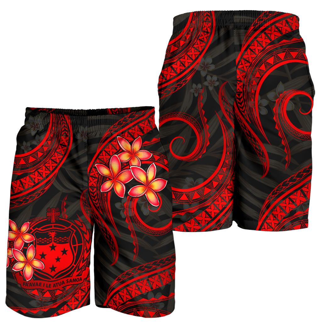 Samoa Polynesian Men Shorts - Red Plumeria - Polynesian Pride