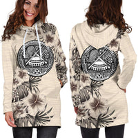 American Samoa Hoodie Dress - American Samoa Seal & Beige Hibiscus - Polynesian Pride