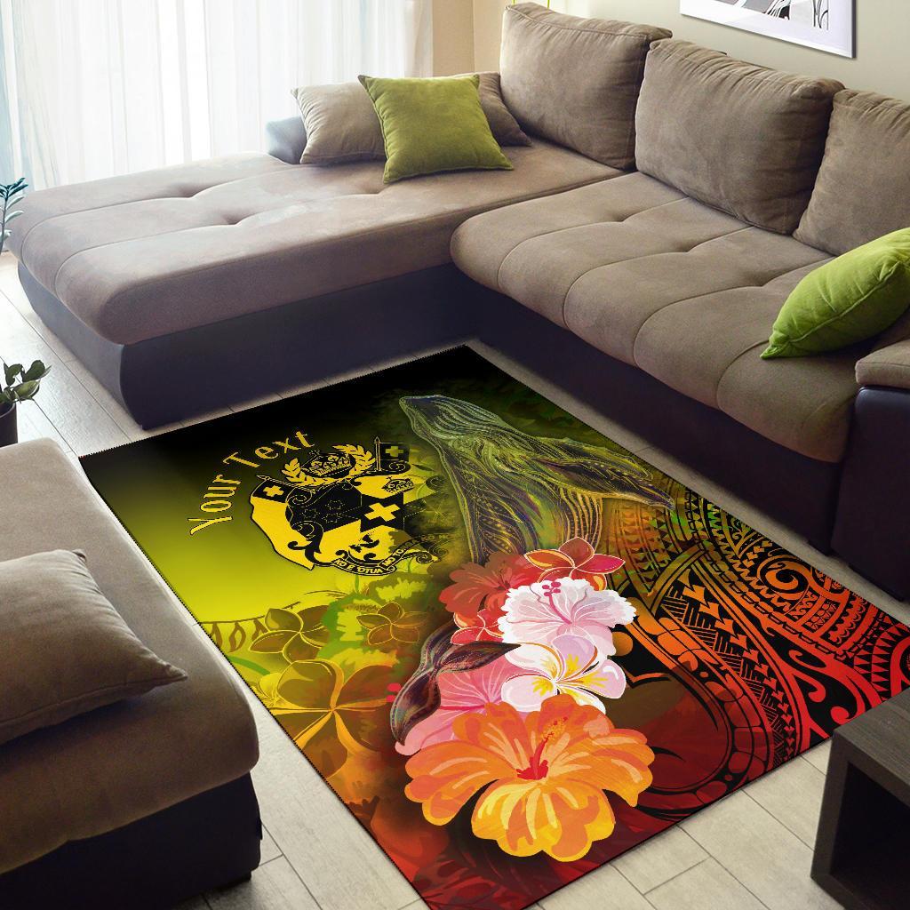 Tonga Custom Personalised Area Rug - Humpback Whale with Tropical Flowers (Yellow) - Polynesian Pride
