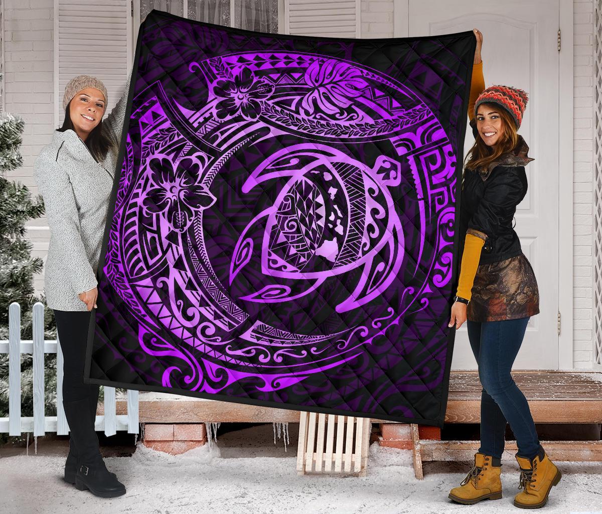 Hawaiian Turtle Polynesian Purple Premium Quilt - Polynesian Pride