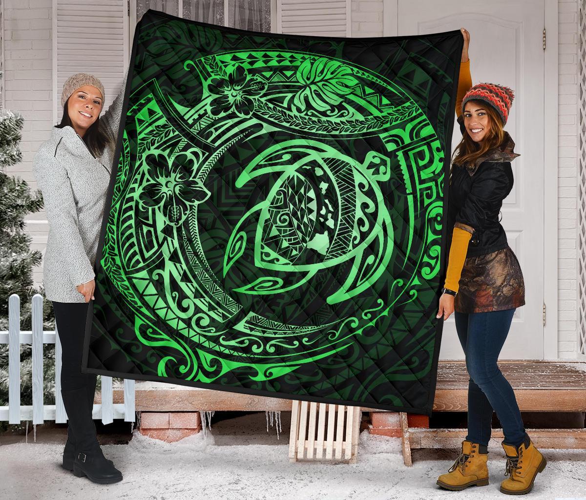 Hawaiian Turtle Polynesian Green Premium Quilt - Polynesian Pride