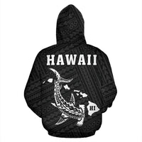Polynesian Kakau Hammerhead Shark Map of Hawaii Zip Hoodie White - Polynesian Pride