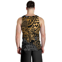 Tahiti Polynesian Men Tank Top - Gold Turtle Hibiscus Flowing - Polynesian Pride