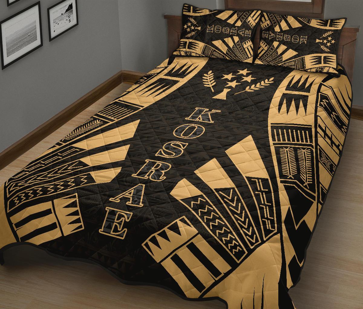 Kosrae Quilt Bed Set - Kosrae Flag Polynesian Yellow Tattoo Style - Polynesian Pride