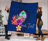 Guam Polynesian Custom Personalised Premium Quilt - Floral With Seal Blue - Polynesian Pride