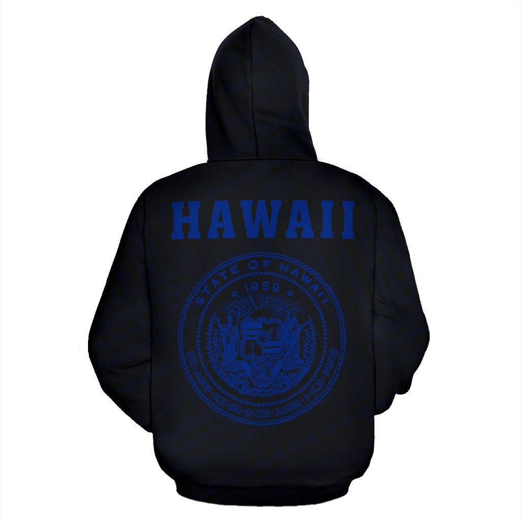 Polynesian Kakau Seal of Hawaii Hoodie Blue - Polynesian Pride