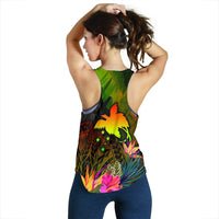 Papua New Guinea Polynesian Personalised Women's Racerback Tank - Hibiscus and Banana Leaves - Polynesian Pride