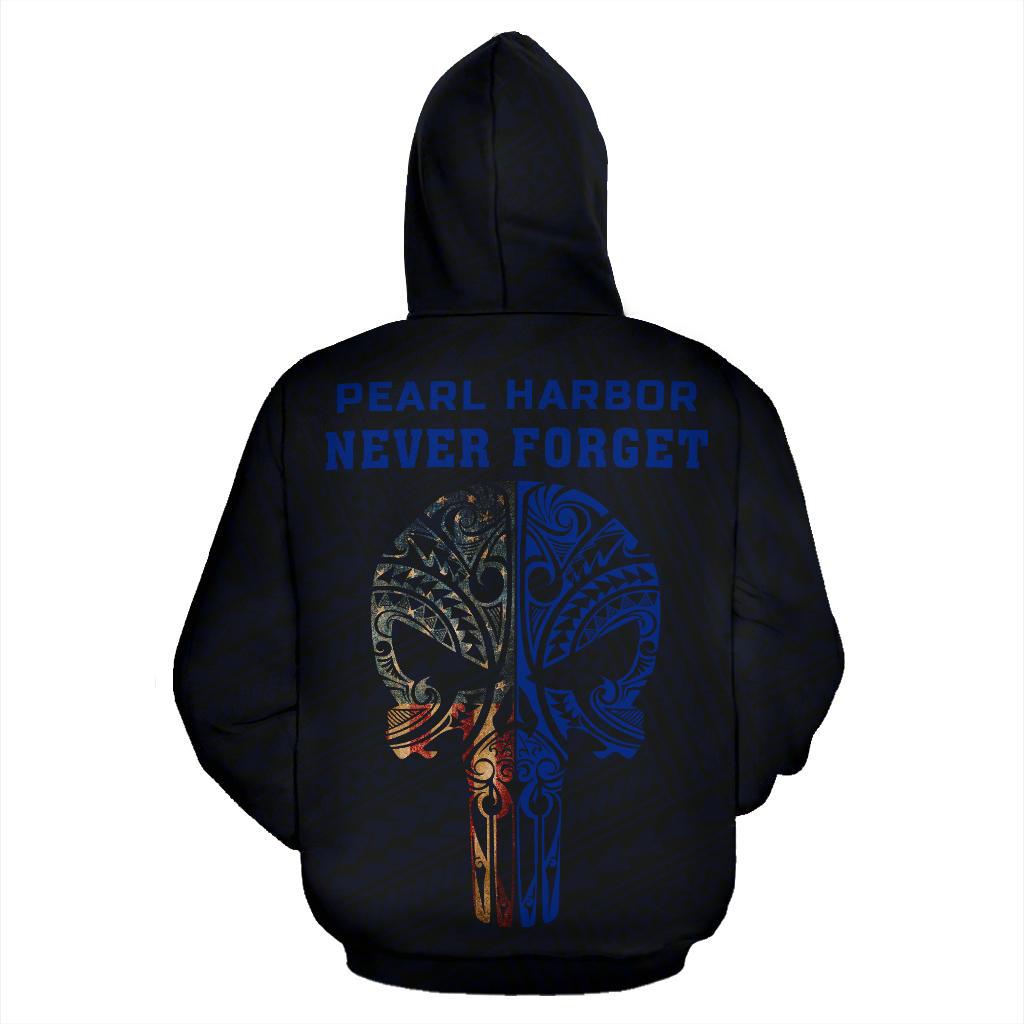 Polynesian Kakau Skull National Pearl Harbor Remembrance Day Hawaii Zip Hoodie Blue - Polynesian Pride