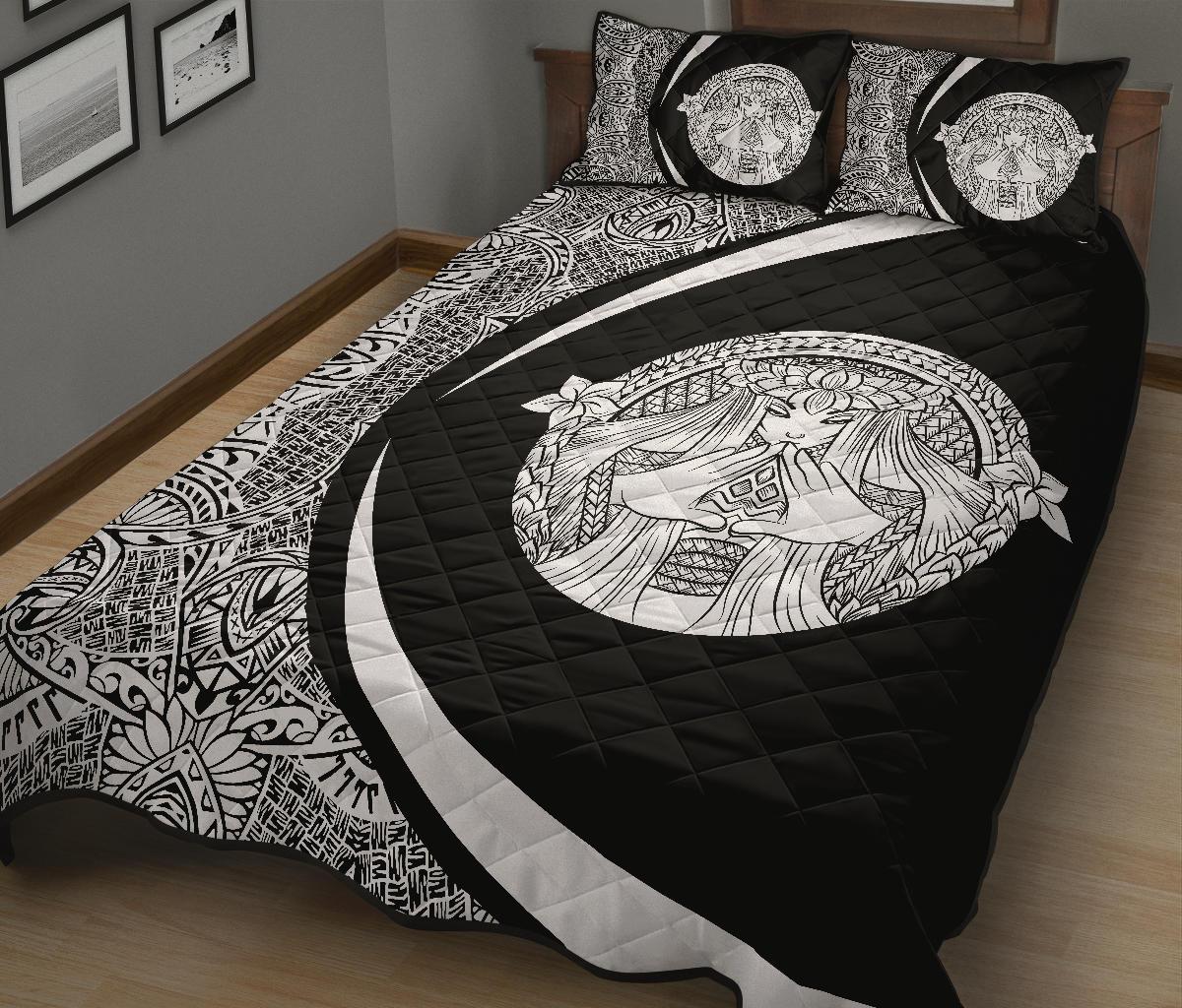 Hawaii Polynesian Pele Mauna Kea Quilt Bed Set Circle Style White - Polynesian Pride