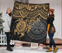 Federated States Of Micronesia Premium Quilt - Federated States Of Micronesia Seal & Golden Turtle Hibiscus - Polynesian Pride
