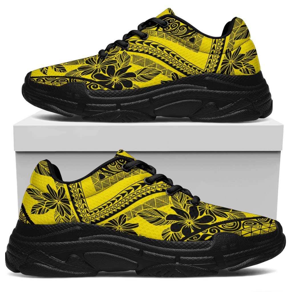 Polynesian Plumeria Mix Yellow Black Chunky Sneakers - Polynesian Pride