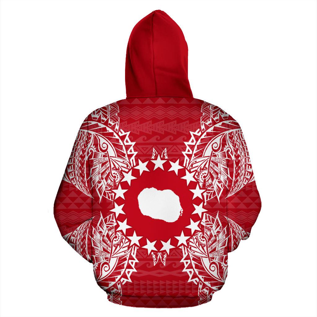 Cook Islands Polynesian All Over Zip up Hoodie Map Red White - Polynesian Pride