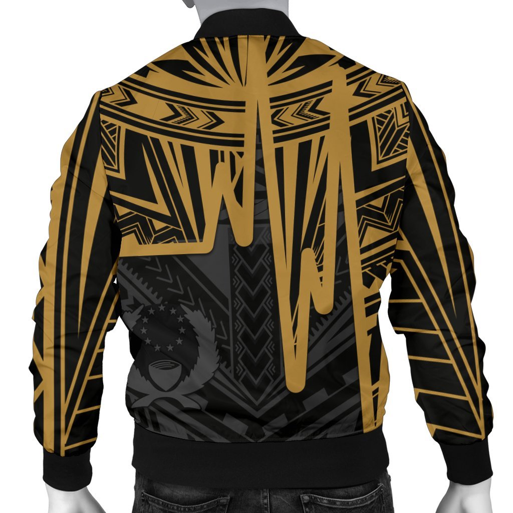 Pohnpei Men's Bomber Jacket - Pohnpei Seal In Heartbeat Patterns Style (Gold) - Polynesian Pride