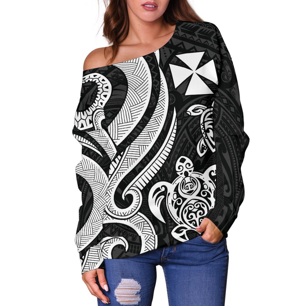 Wallis and Futuna Women's Off Shoulder Sweater - White Tentacle Turtle - Polynesian Pride