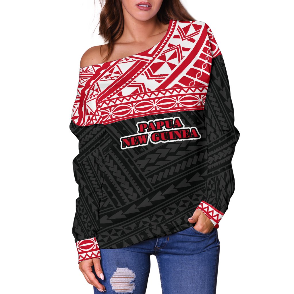 Papua New Guinea Women's Off Shoulder Sweater - Polynesian Design - Polynesian Pride