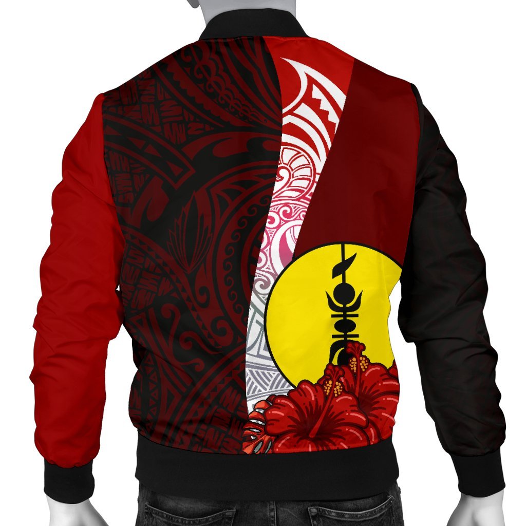 New Caledonia Polynesian Custom Personalised Men's Bomber Jacket - Coat Of Arm With Hibiscus - Polynesian Pride