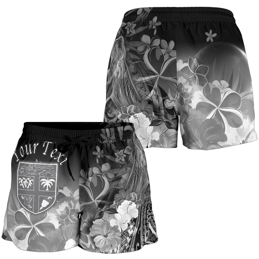 Fiji Custom Personalised Women's Shorts - Humpback Whale with Tropical Flowers (White) - Polynesian Pride