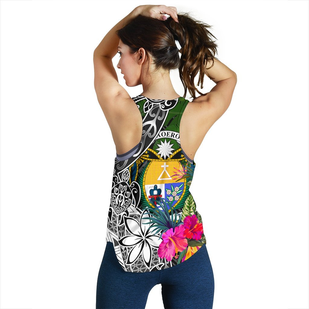 Nauru Women Racerback Tank - Turtle Plumeria Banana Leaf Crest - Polynesian Pride