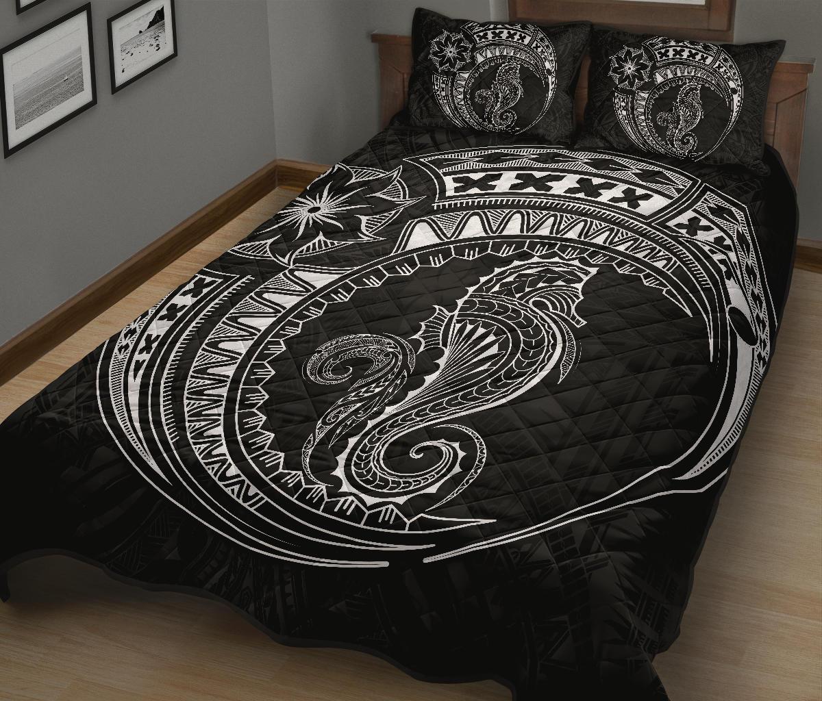 Polynesian Quilt Bed Set - Polynesian White Seahorse Tattoo - Polynesian Pride