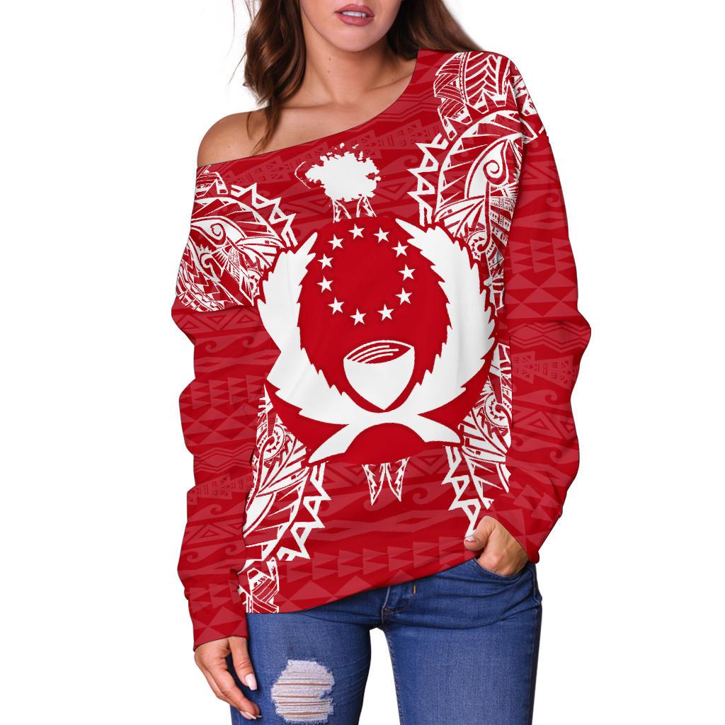 Pohnpei Polynesian Shoulder Sweater Map Red White - Polynesian Pride