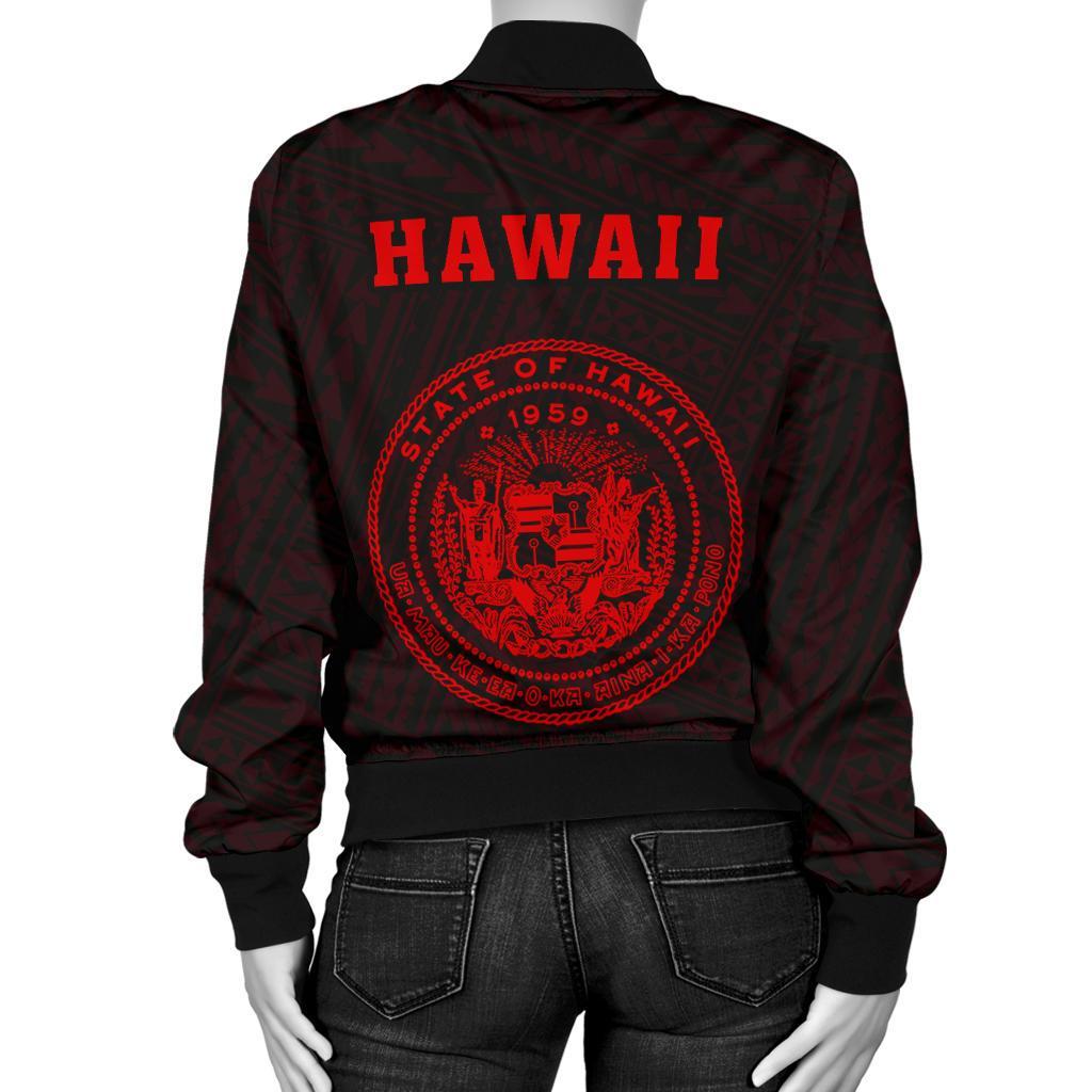 Hawaii Kakau Polynesian Coat Of Arms Women's Bomber Jacket - Red - Polynesian Pride