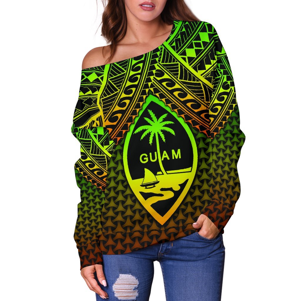 Polynesian Guam Personalised Women's Off Shoulder Sweater - Reggae Vintage Polynesian Patterns - Polynesian Pride
