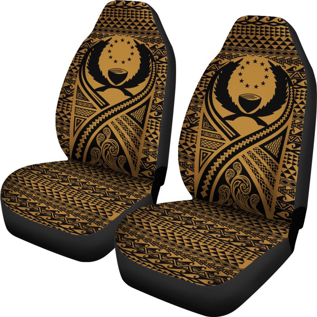 Pohnpei Car Seat Cover - Pohnpei Flag Polynesian Tattoo Gold - Polynesian Pride
