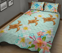 Hawaii Turtle Plumeria Mint Style - Quilt Bed Set AH - Polynesian Pride