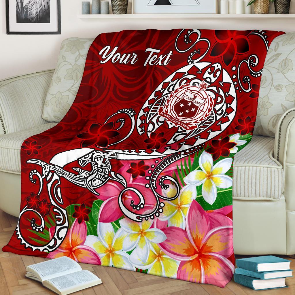 Samoa Custom Personalised Premium Blanket - Turtle Plumeria (Red) - Polynesian Pride