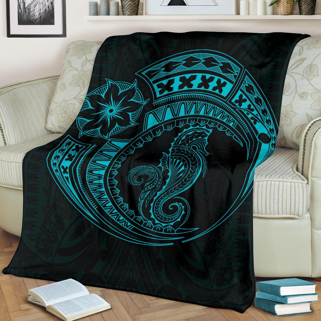 Seahorse Polynesian Blanket - Polynesian Tattoo Blue - Polynesian Pride
