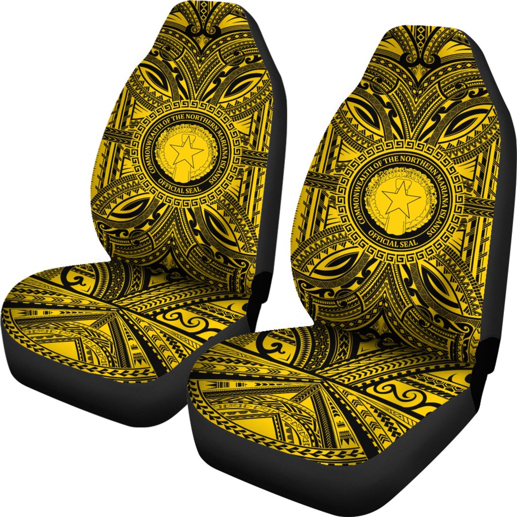 Northern Mariana Islands Car Seat Cover - Northern Mariana Islands Coat Of Arms Polynesian Gold Black - Polynesian Pride