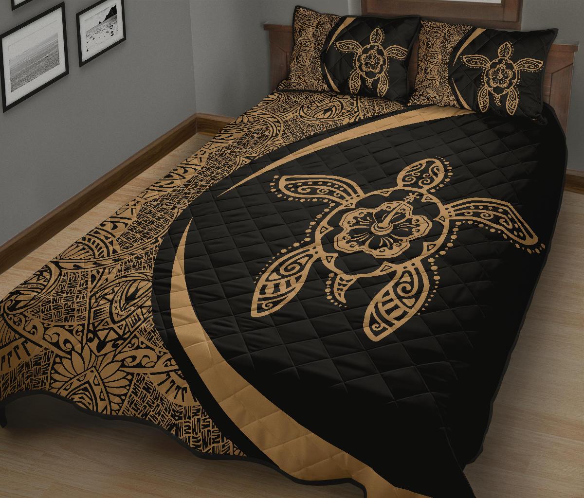 Hawaiian Polynesian Turtle Quilt Bed Set - Circle Style Gold - Polynesian Pride