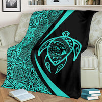 Hawaii Turtle Map Polynesian Premium Blanket - Turquoise - Circle Style - Polynesian Pride