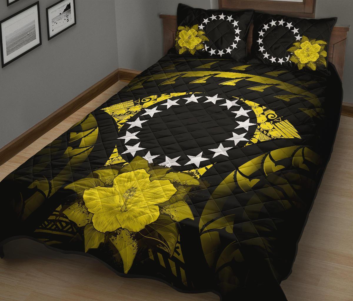 Cook Islands Polynesian Quilt Bed Set Hibiscus Yellow - Polynesian Pride