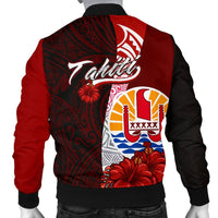 Tahiti Polynesian Men's Bomber Jacket - Coat Of Arm With Hibiscus - Polynesian Pride