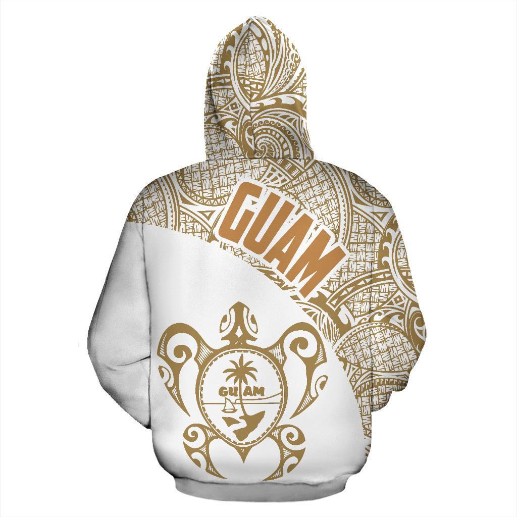 Guam Hoodie Guam Coat of Arm In Turtle Polynesian Tattoo White Gold - Polynesian Pride