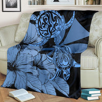 Hawaii Turtle Premium Blanket Polynesian Hibiscus Art Ver 2.0 Blue AH - Polynesian Pride