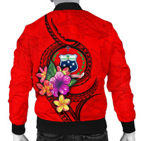 Samoa Polynesian Men's Bomber Jacket - Floral With Seal Red - Polynesian Pride