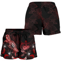 Samoa Polynesian Women's Shorts - Turtle With Blooming Hibiscus Red - Polynesian Pride
