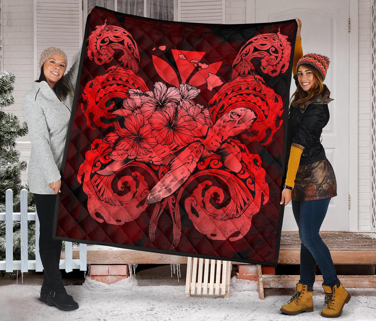 Hawaii Turtle Wave Polynesian Premium Quilt - Hey Style Red - Polynesian Pride