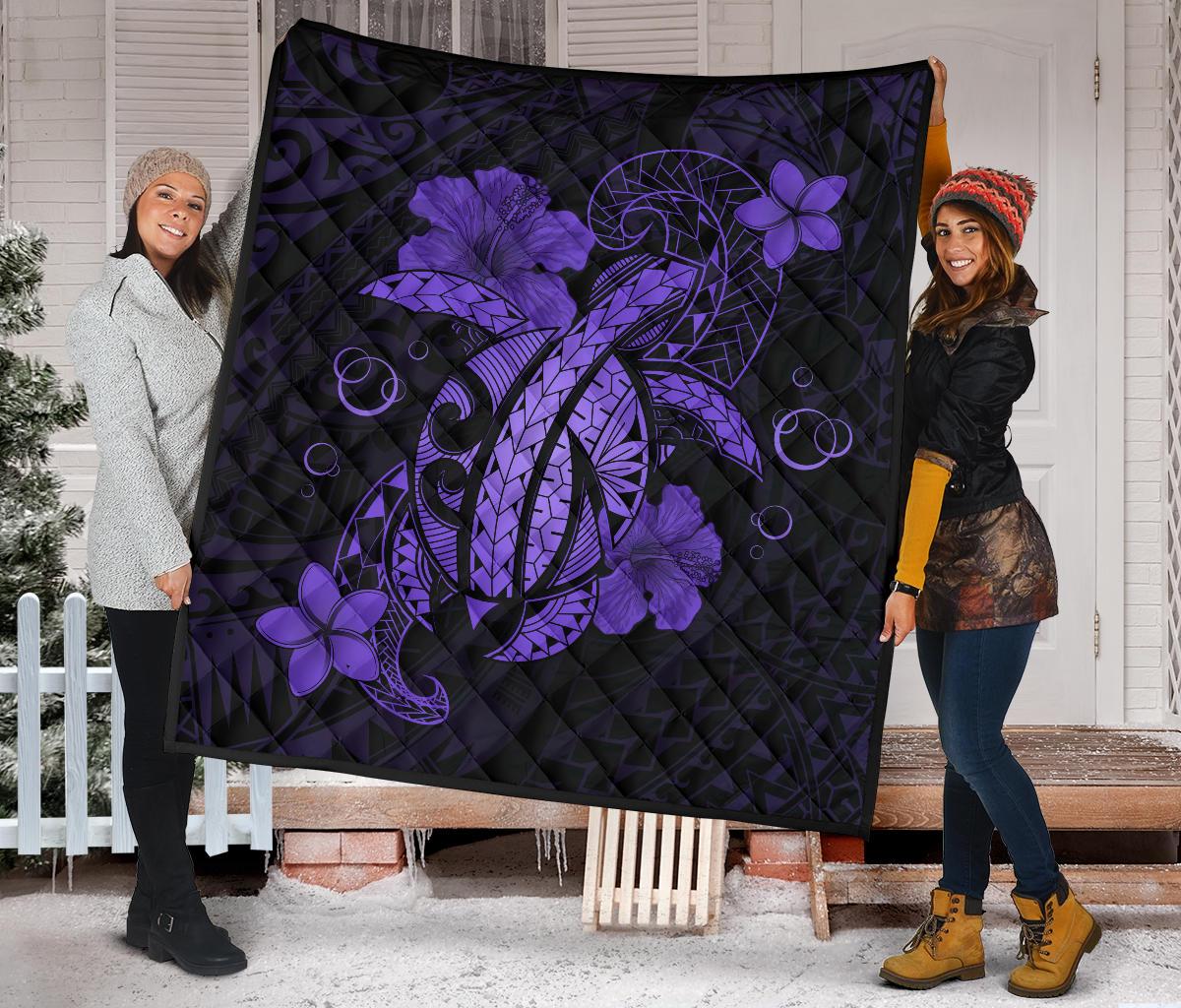 Hawaii Turtle Flower Polynesian Premium Quilt - Purple - Polynesian Pride