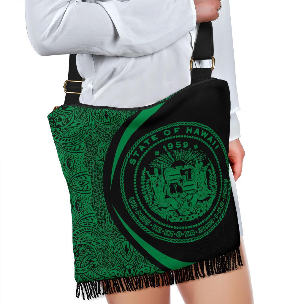 Hawaii Coat Of Arms Polynesian Crossbody Boho Handbag - Circle Style Green - Polynesian Pride