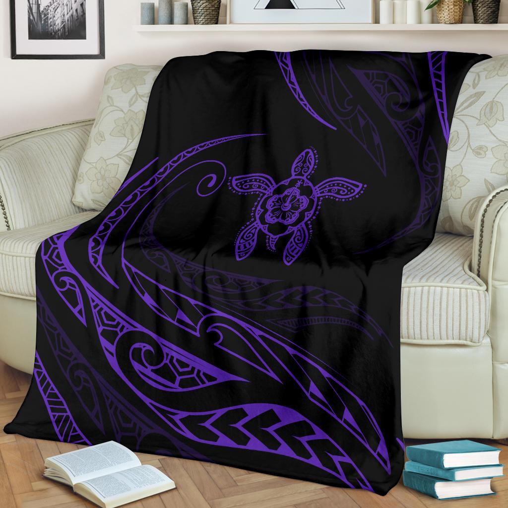 Hawaii Turtle Hibicus Premium Blanket - Frida Style - Purple - Polynesian Pride