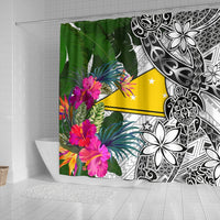 Tokelau Shower Curtain White - Turtle Plumeria Banana Leaf - Polynesian Pride