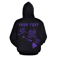 Polynesian Kakau Three Turtle Map of Hawaii Custom Hoodie Purple - Polynesian Pride